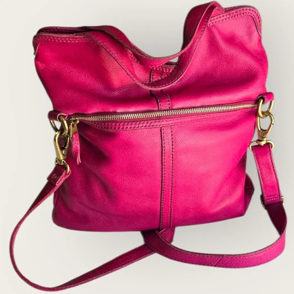 Fossil Erin Pebbled Leather Foldover Crossbody Bag Fuchsia Hot Pink Barbiecore - Picture 1 of 12